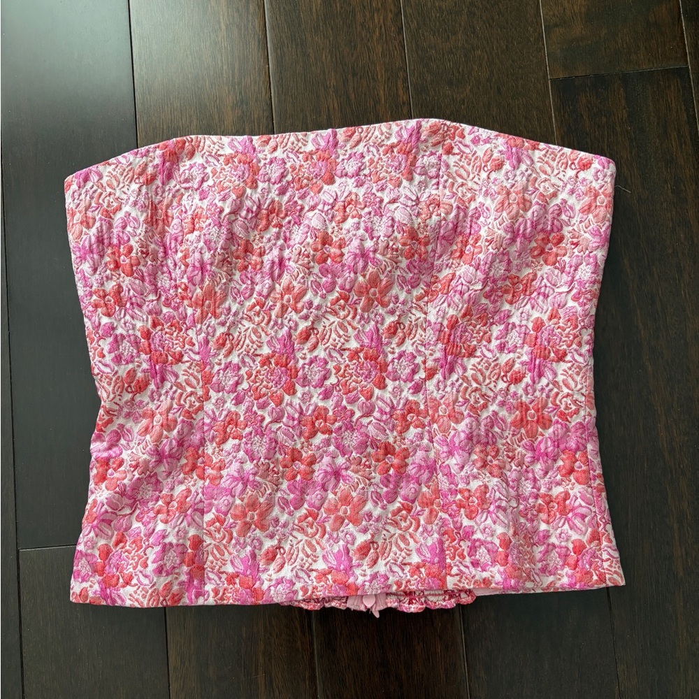 Reformation Floral Quilted Bustier Top - Pink & Coral